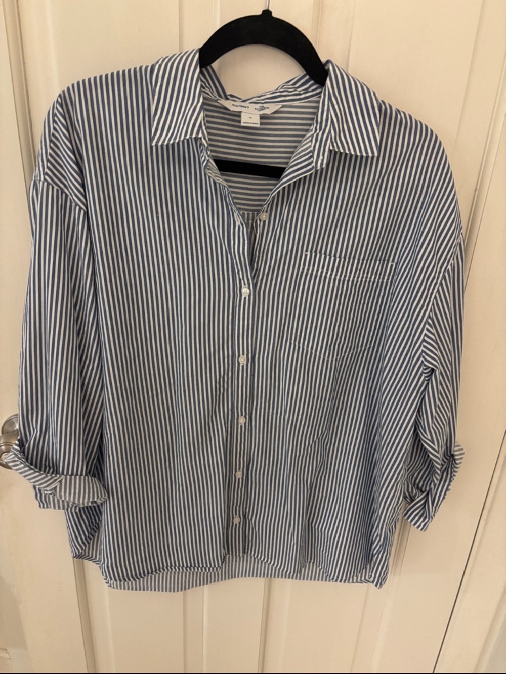 Old Navy Blue and White Striped Boyfriend Shirt